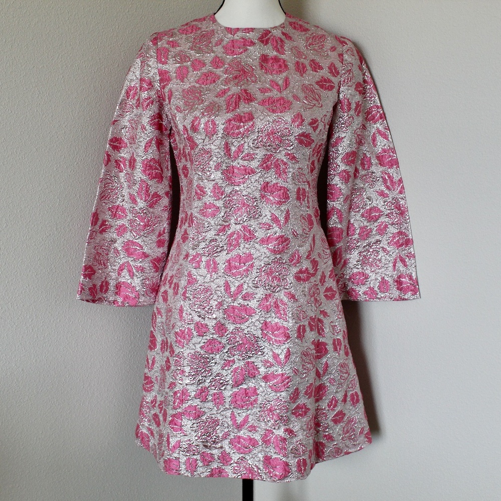 Vintage Metallic Pink & Silver Wide Sleeve Mod-Style Dress